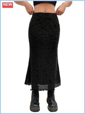 Fishtail Mesh Long Skirt Lettuce Edge Bodycon Y2K Goth Party Skirt